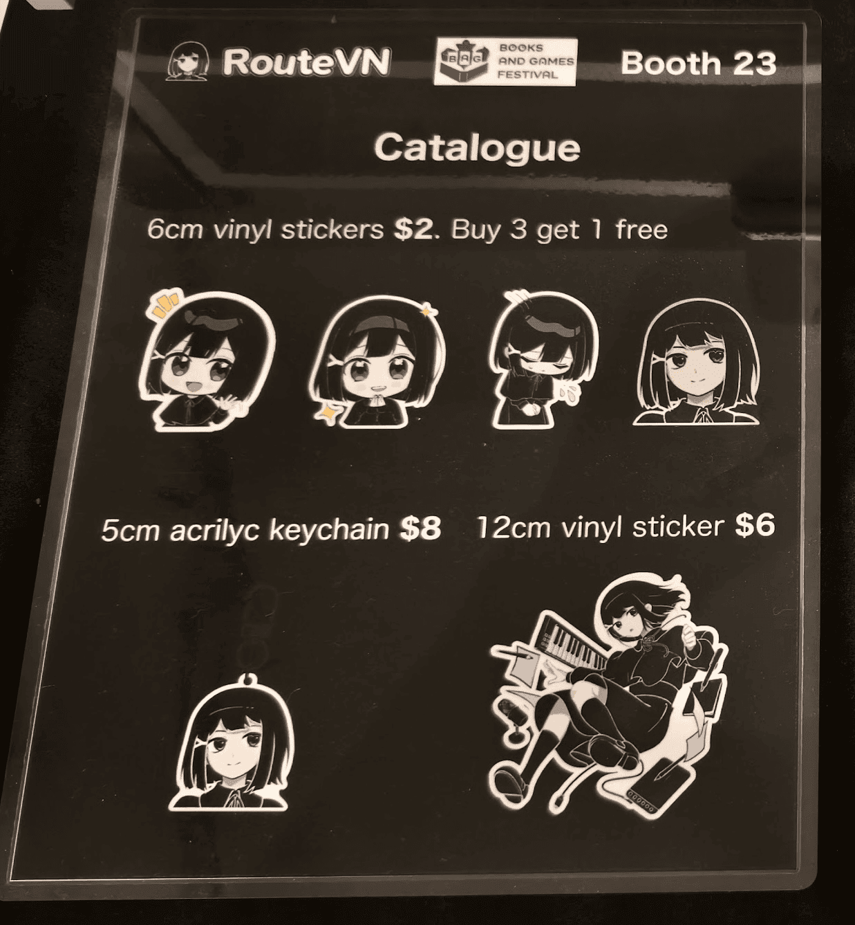 RouteVN merch catalogue at BAGFest